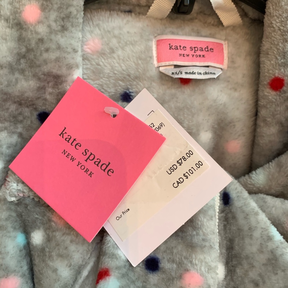 Kate spade Grey Multi Dot Fleece Tie Robe NWT XS/S - Picture 6 of 10